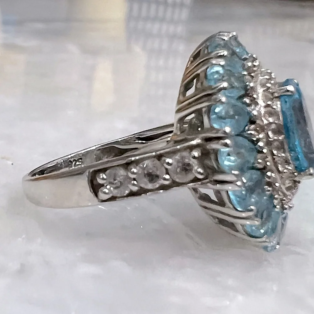 Marambaia Topaz and White Topaz Sterling Silver Cocktail Statement Ring Sz 8